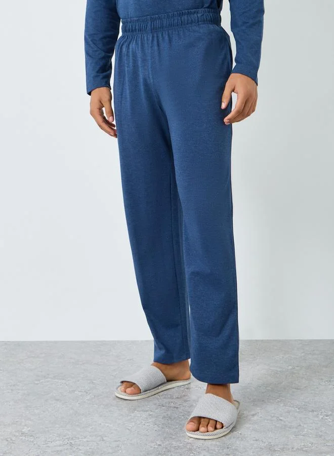 Styli  Men Navy Long Sleeve T-Shirt and Pyjama Set for Men | Best Price UAE